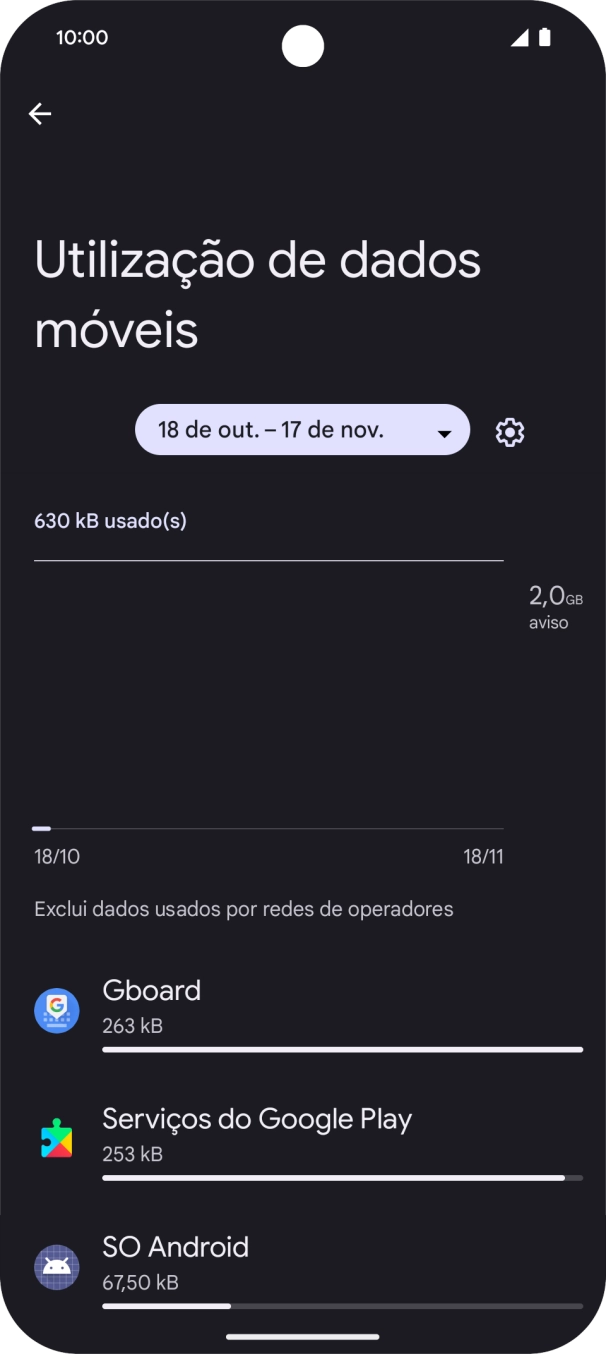 O consumo de dados de cada aplicação é mostrado sob o nome da aplicação.