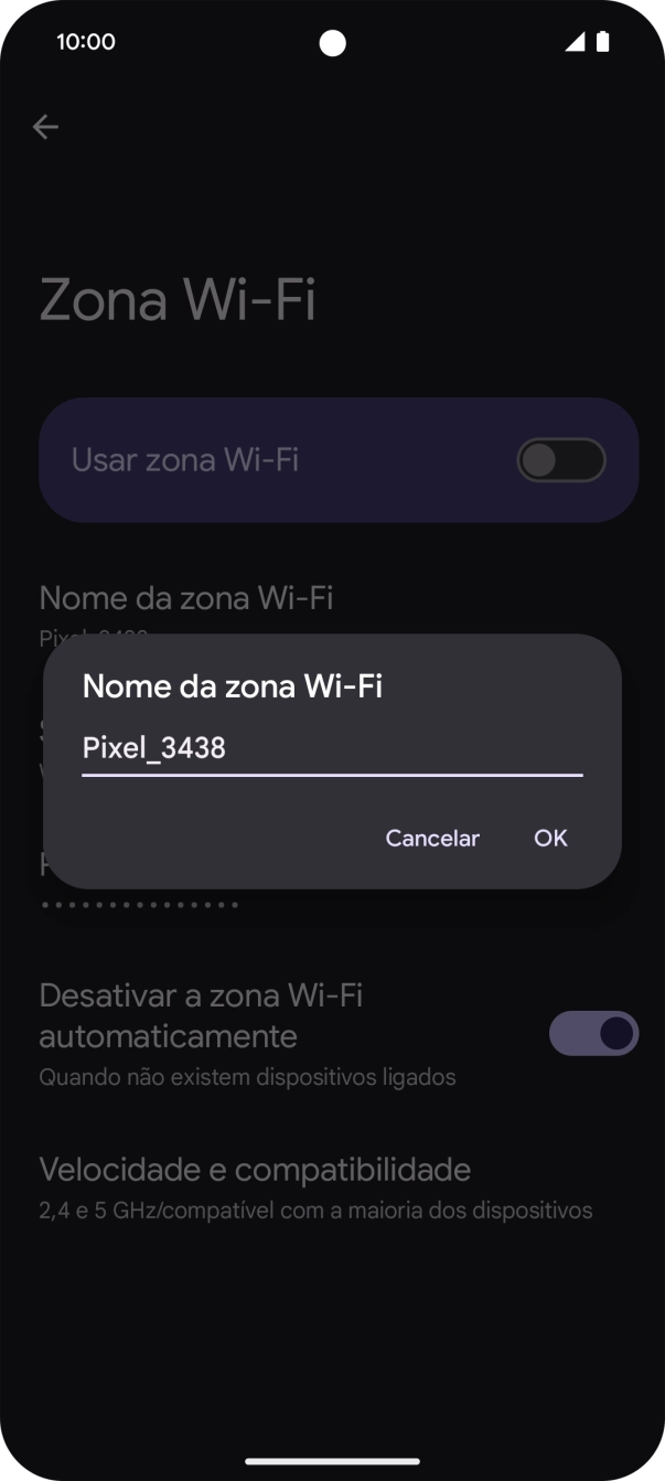 Introduza o nome pretendido do hotspot Wi-Fi e prima OK.