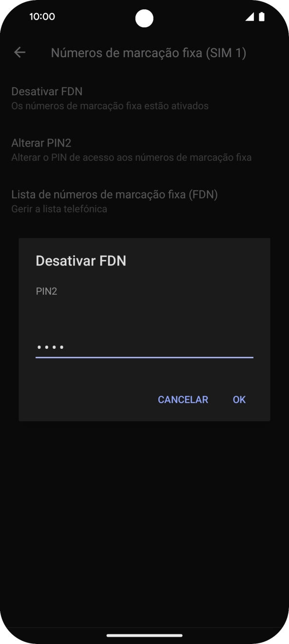 Introduza o código PIN2 e prima OK.