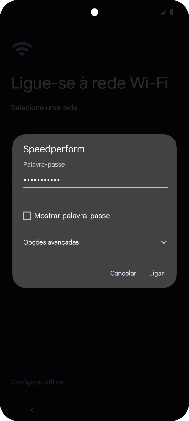 Introduza a password da rede Wi-Fi e prima Ligar.