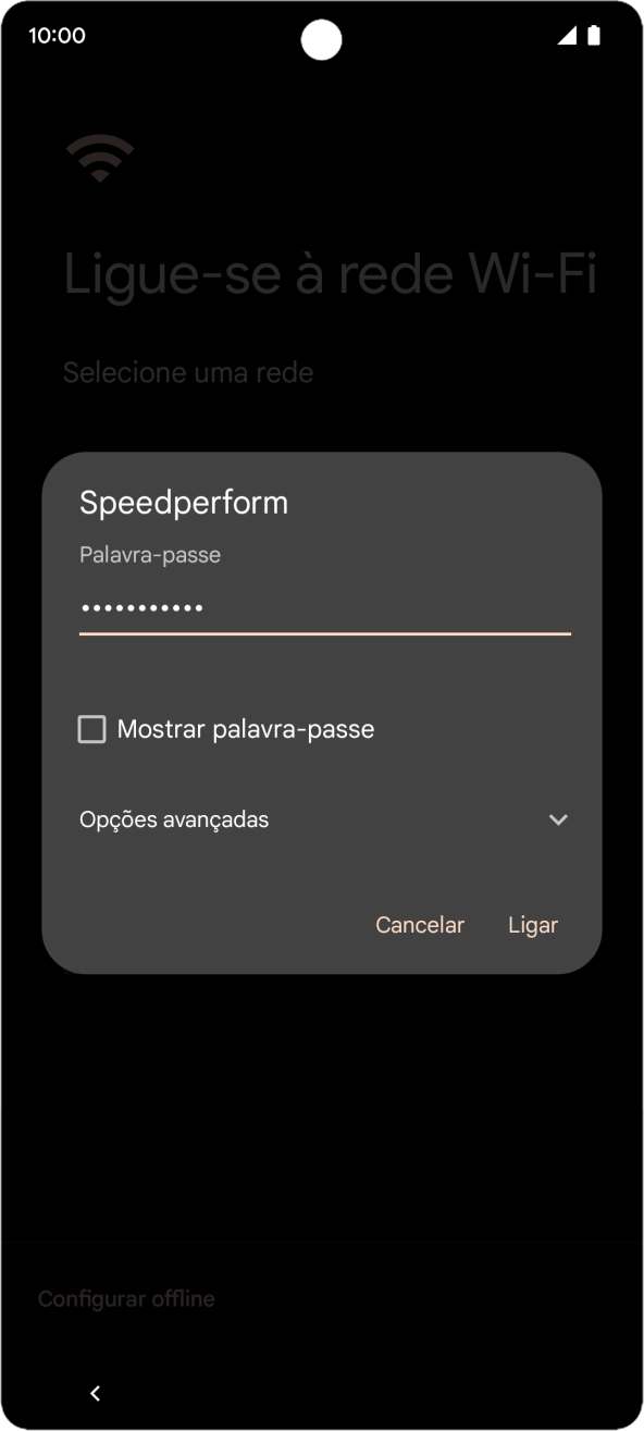 Introduza a password da rede Wi-Fi e prima Ligar.
