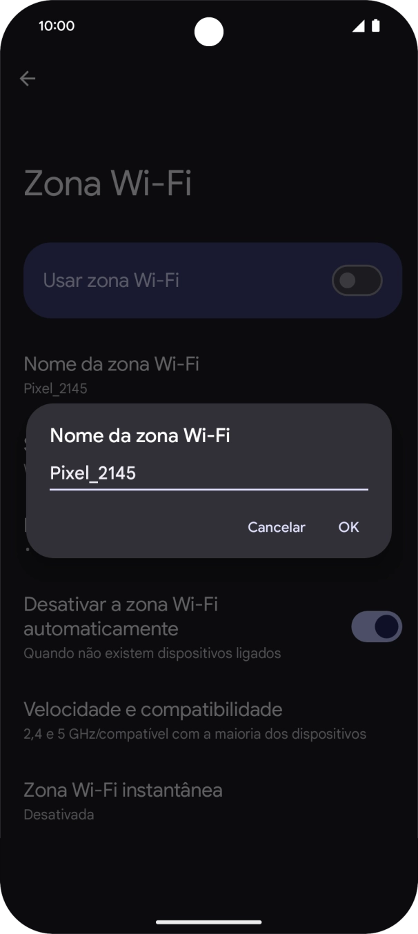 Introduza o nome pretendido do hotspot Wi-Fi e prima OK.