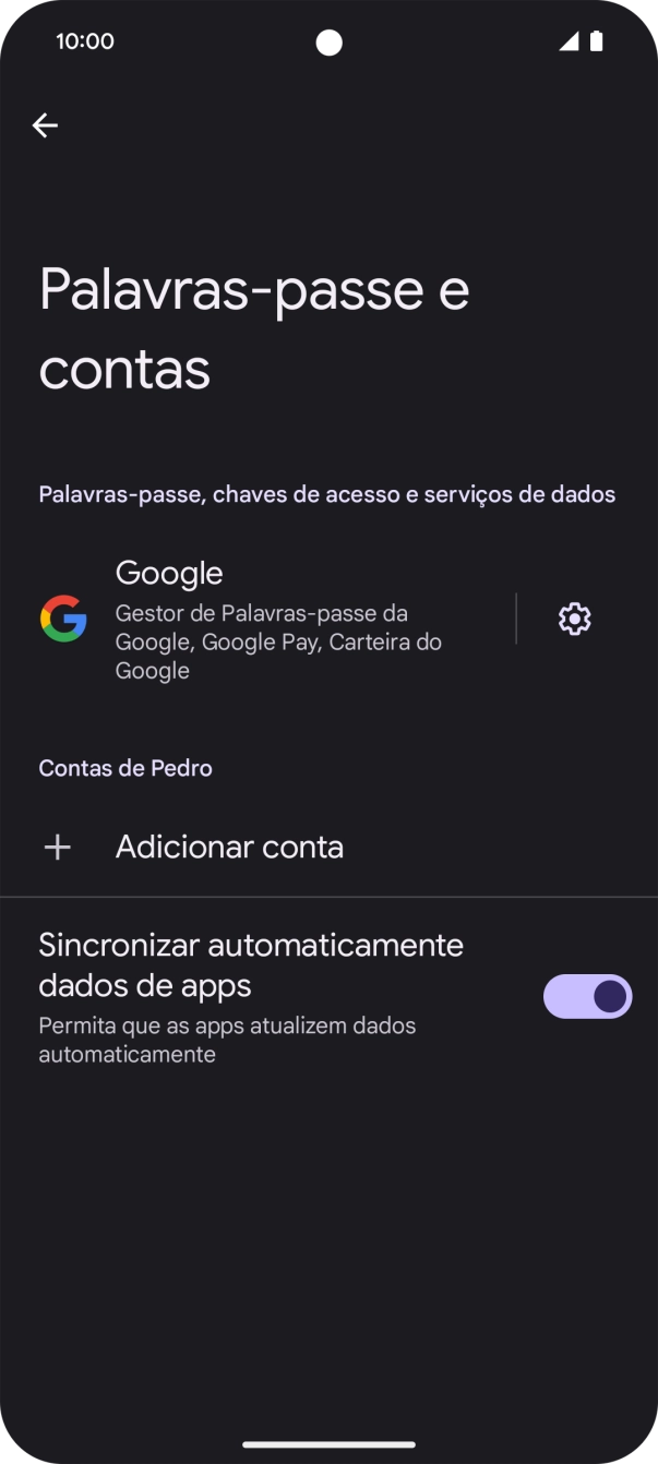 Prima Adicionar conta.