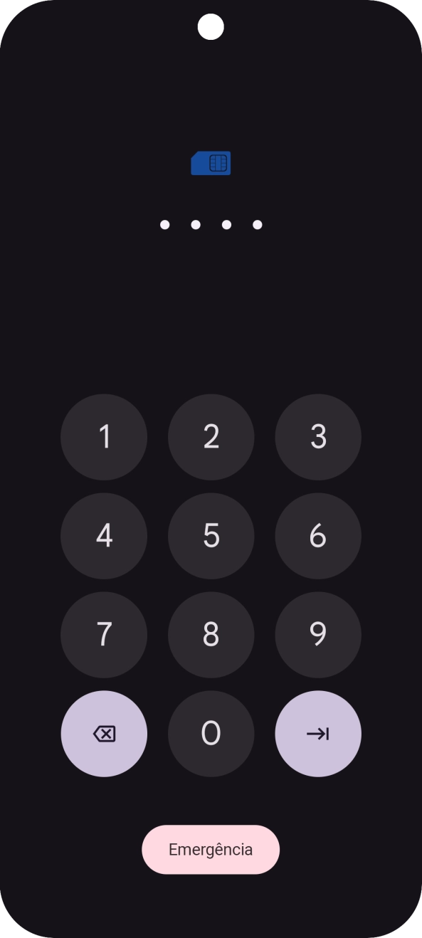 Se o cartão SIM estiver bloqueado, deve introduzir o seu código PIN e premir a seta para a direita.