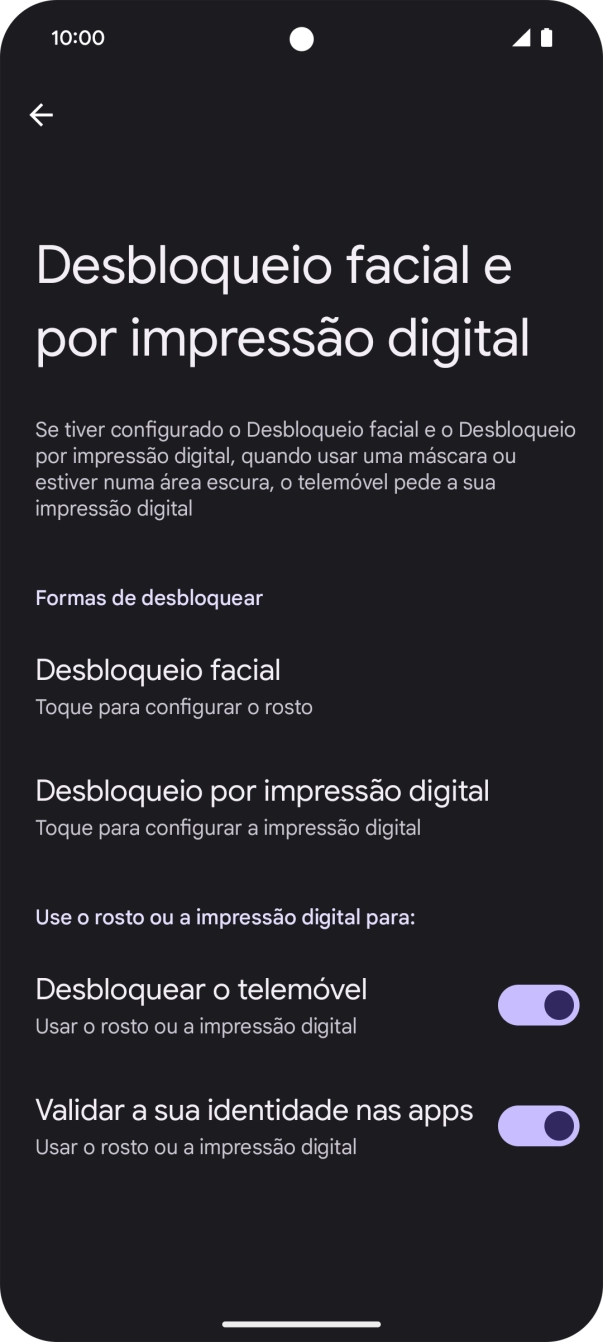 Prima Desbloqueio por impressão digital.