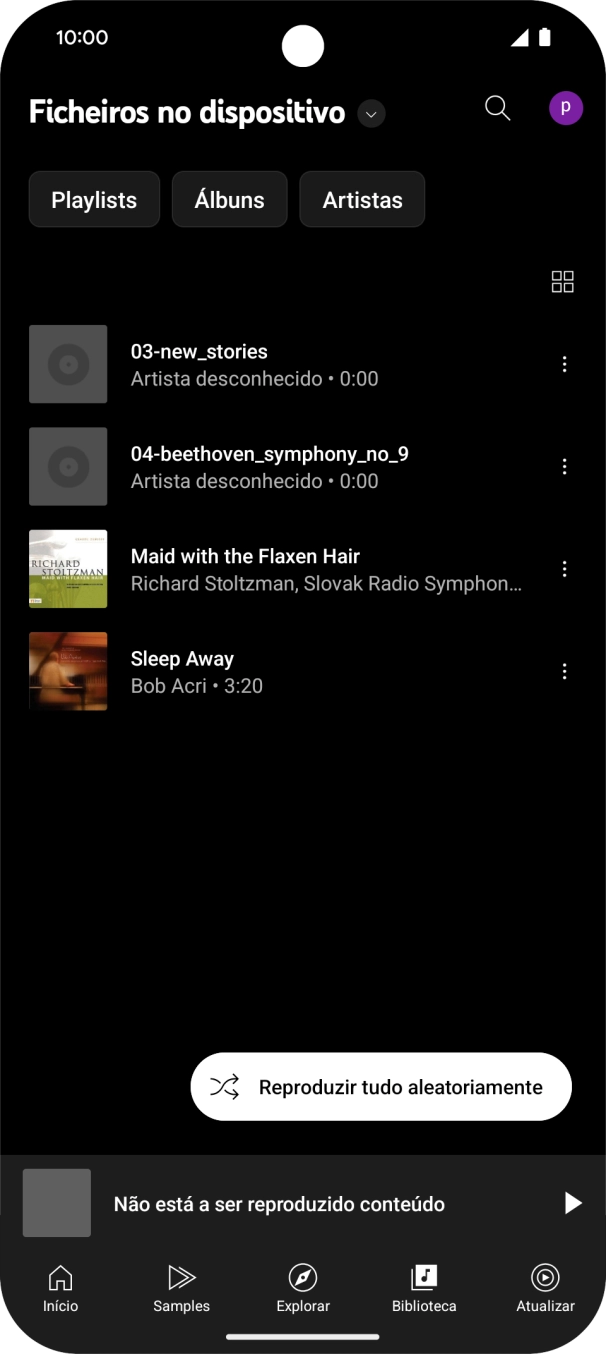 Prima o ficheiro de música pretendido.