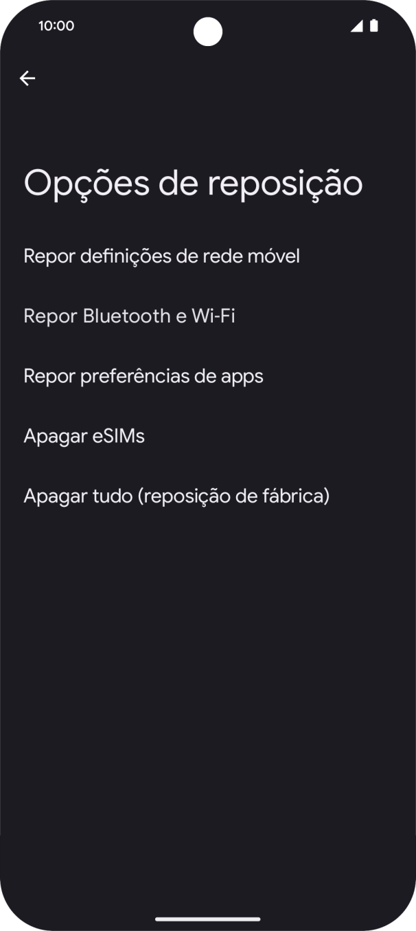 Prima Repor definições de rede móvel.