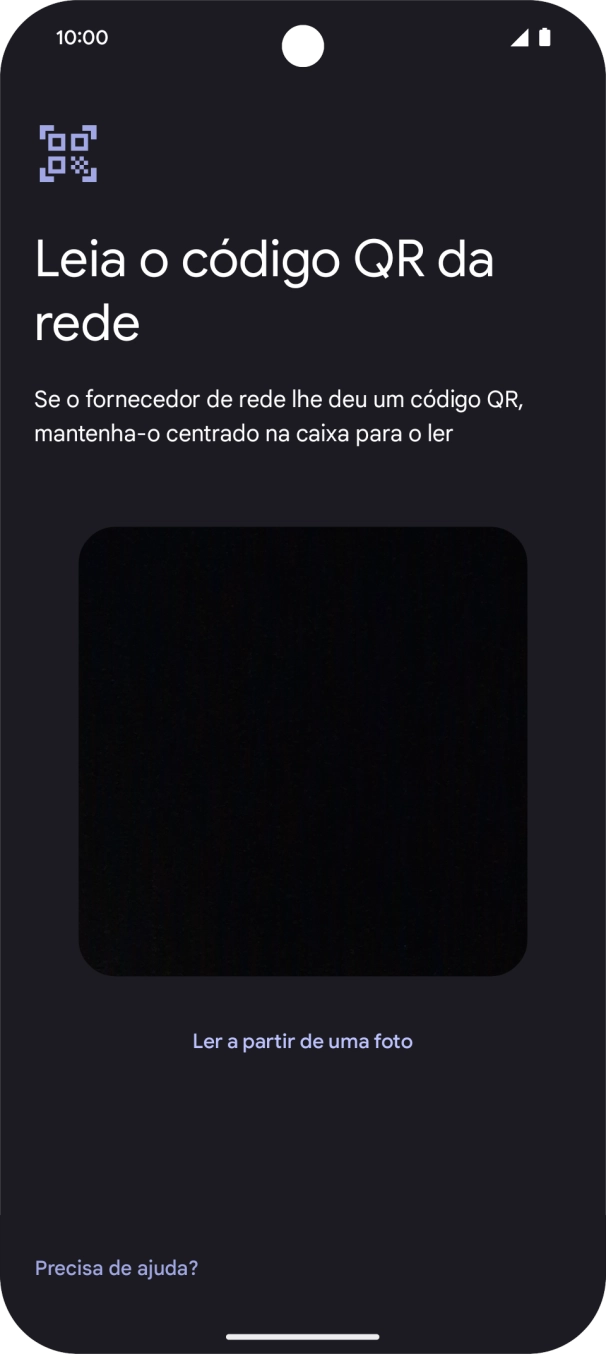 Para scanear o código QR enviado, enquadre-o na moldura da câmara do telefone.