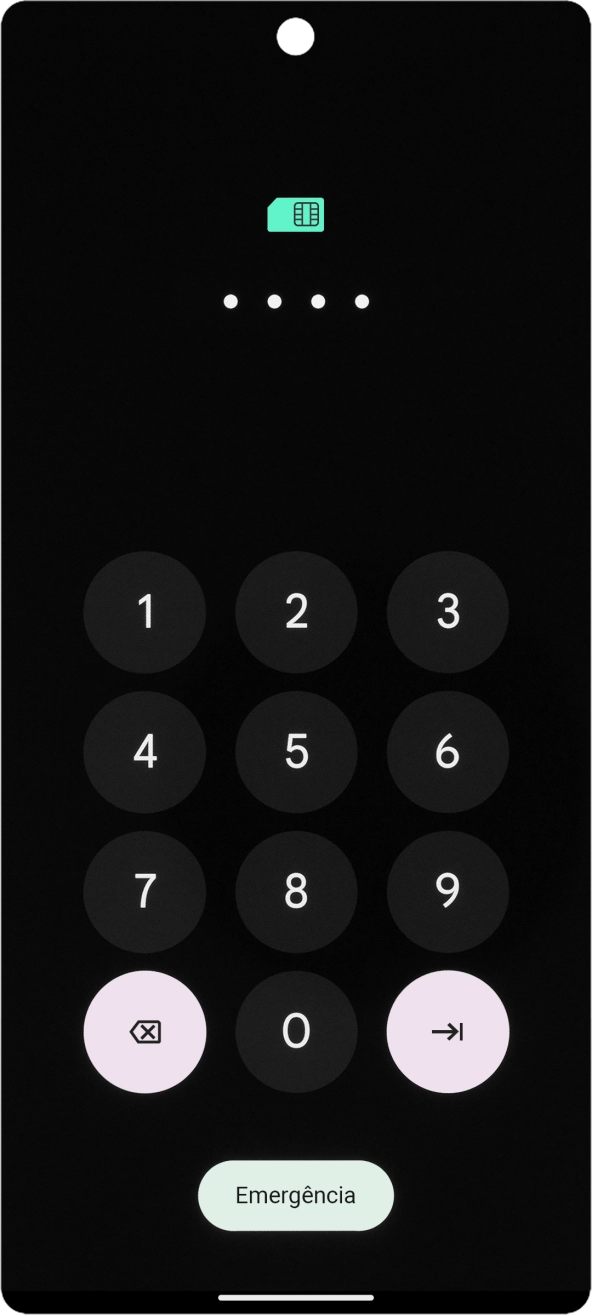 Se o cartão SIM estiver bloqueado, deve introduzir o seu código PIN e premir a seta para a direita.