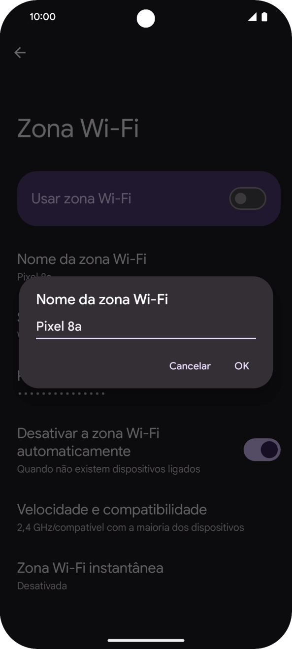 Introduza o nome pretendido do hotspot Wi-Fi e prima OK.