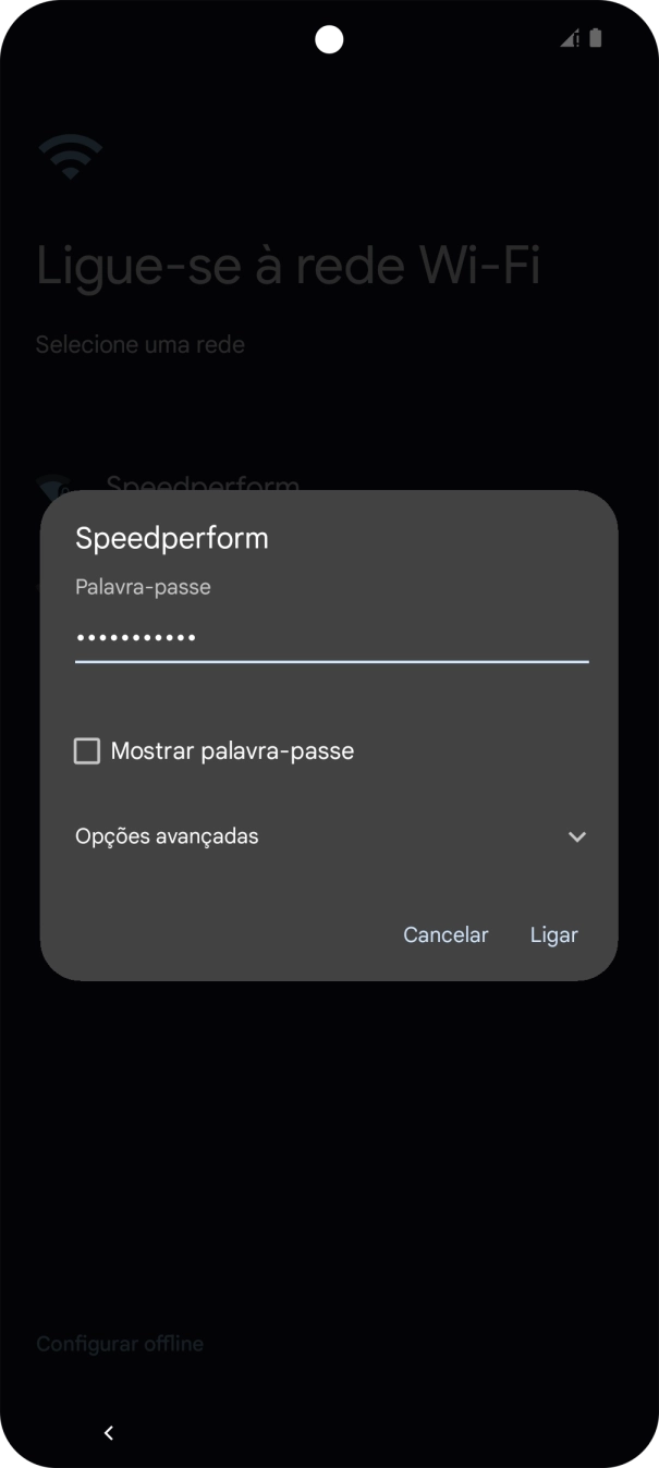 Introduza a password da rede Wi-Fi e prima Ligar.