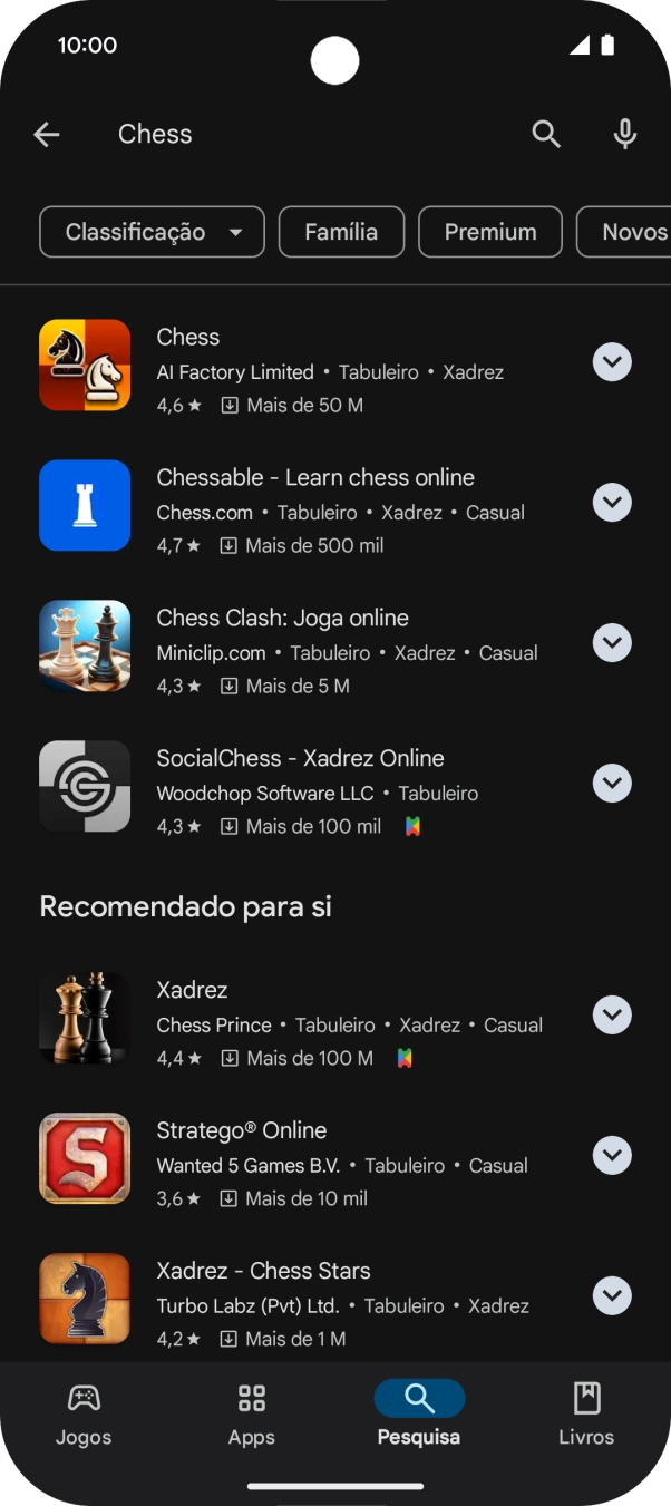 Prima a app pretendida.