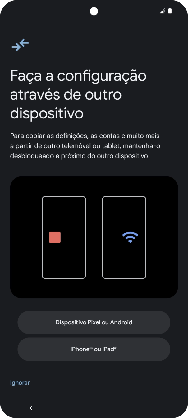 É possível transferir conteúdo de outro telefone quando o telefone for ativado antes da primeira utilização e quando o telefone tiver sido reiniciado. Quando esta imagem for mostrada no ecrã, o telefone está pronto para transferir conteúdo de outro telefone.