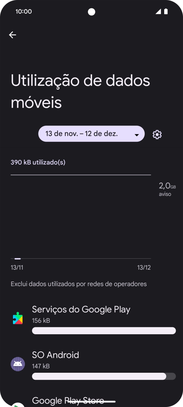 O consumo de dados de cada aplicação é mostrado sob o nome da aplicação.