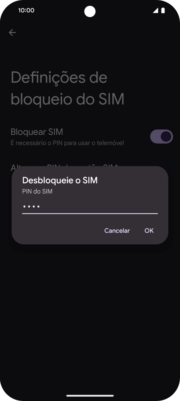 Introduza o seu código PIN e prima OK.