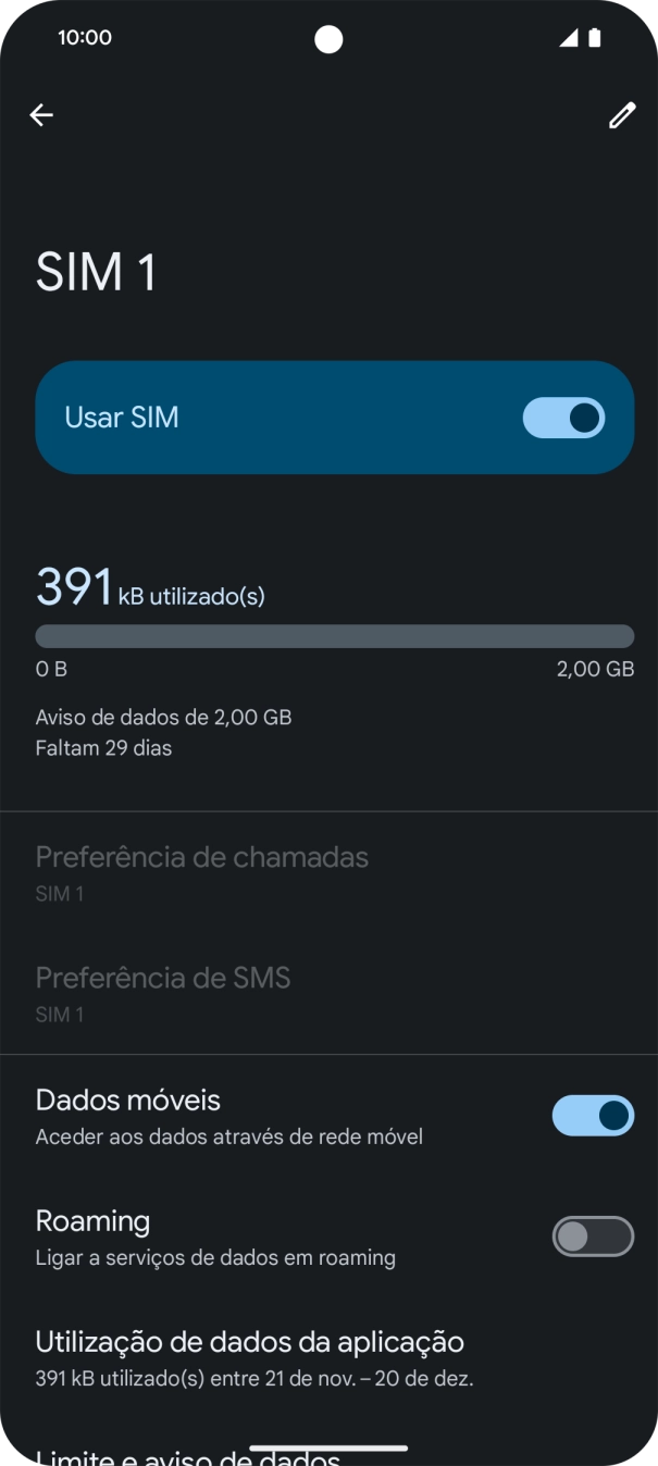 O consumo total de dados é agora mostrado no ecrã.