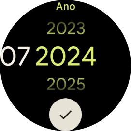 Deslize o dedo para cima ou para baixo no ecrã, para definir a data pretendida.