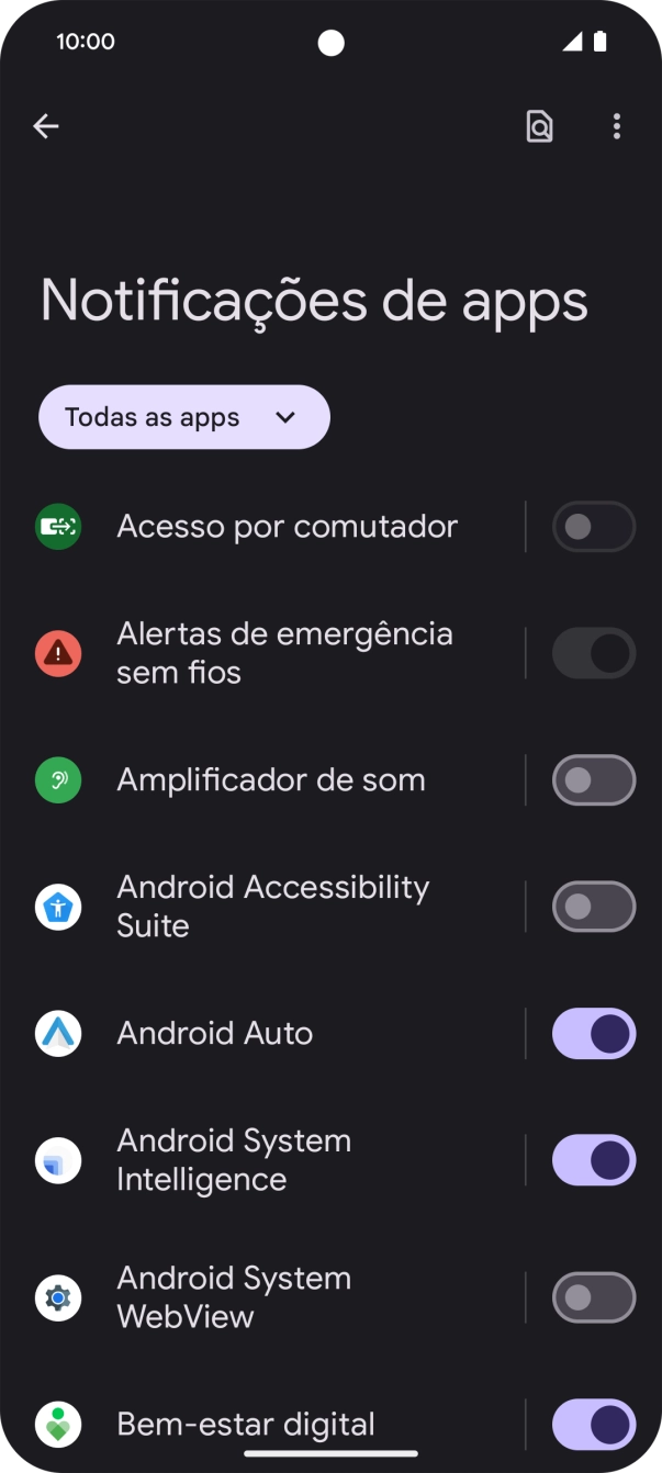 Prima o indicador junto às apps pretendidas para ativar ou desativar a função.