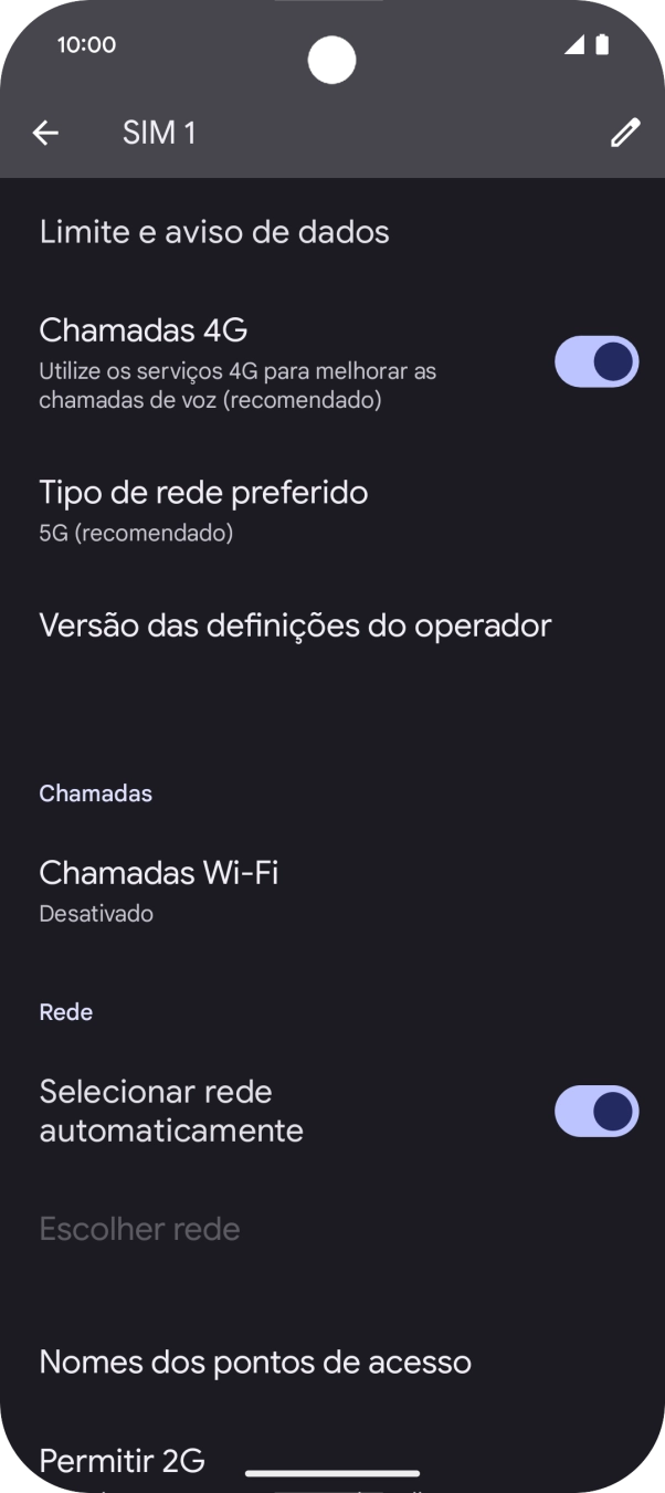 Prima Tipo de rede preferido.