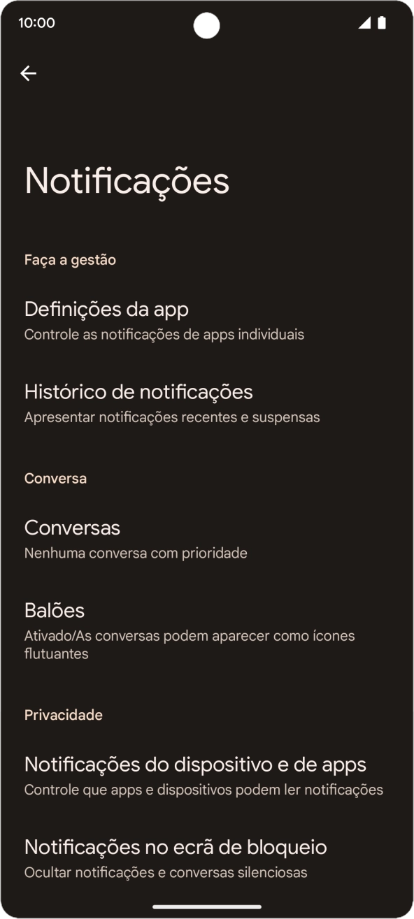 Prima Definições da app.