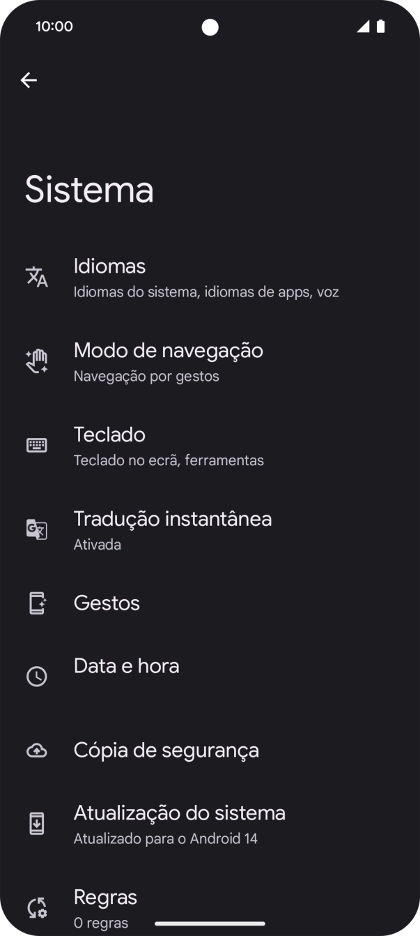 Prima Atualização do sistema. Se existir uma nova versão de software disponível, será agora indicado no ecrã. Siga as indicações no ecrã para atualizar o software do telefone.