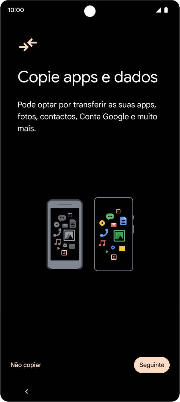 É possível transferir conteúdo de outro telefone quando o telefone for ativado antes da primeira utilização e quando o telefone tiver sido reiniciado. Quando esta imagem for mostrada no ecrã, o telefone está pronto para transferir conteúdo de outro telefone.