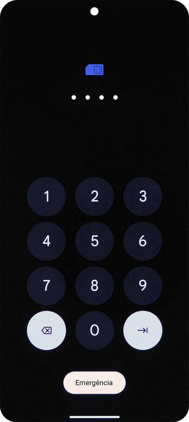 Se o cartão SIM estiver bloqueado, deve introduzir o seu código PIN e premir a seta para a direita.