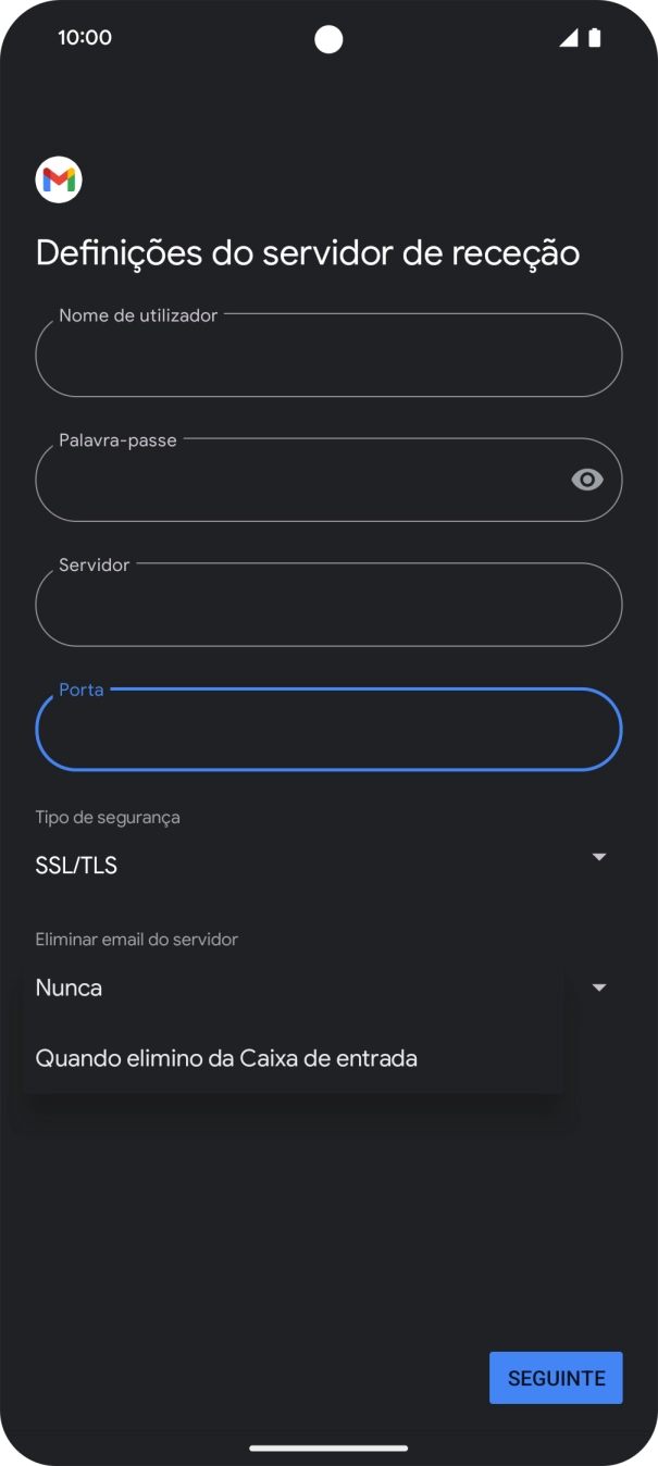 Prima Nunca para manter os e-mails no servidor quando estes são apagados no telefone.