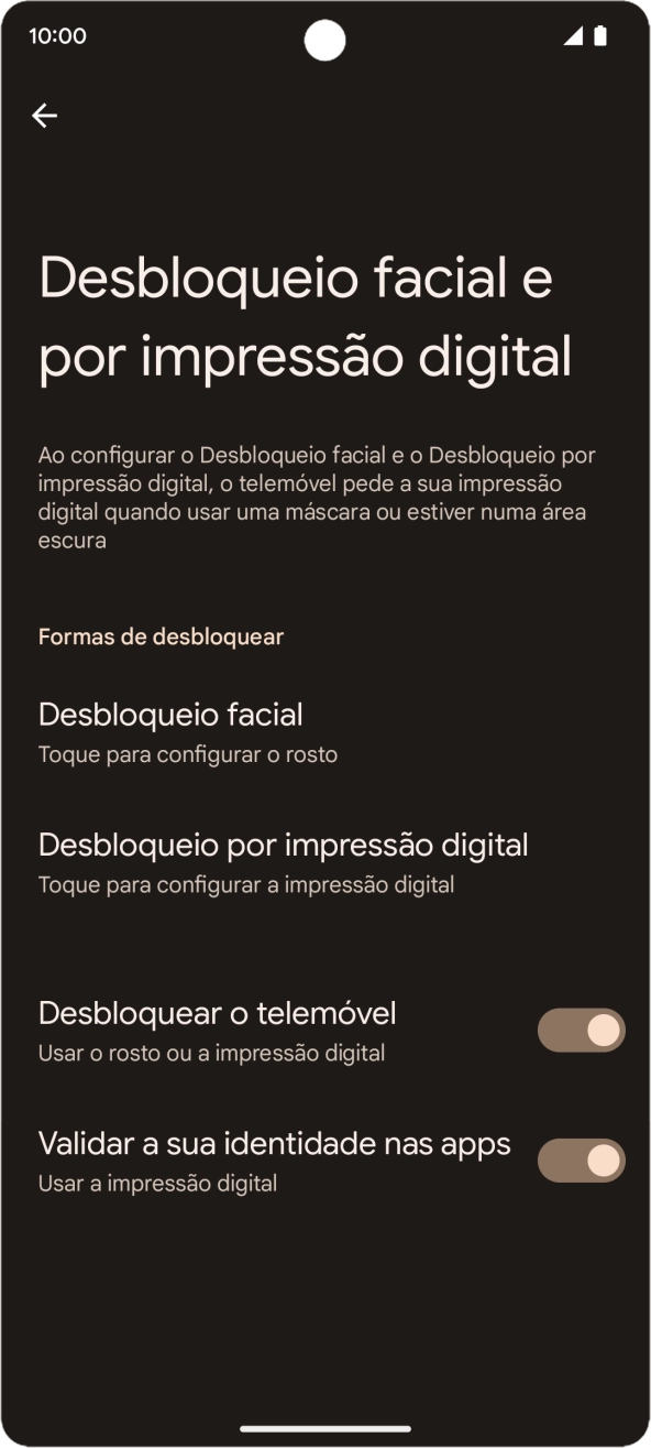 Prima Desbloqueio por impressão digital.