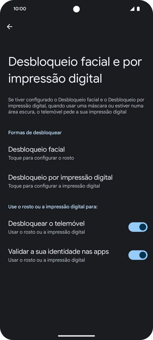 Prima Desbloqueio por impressão digital.