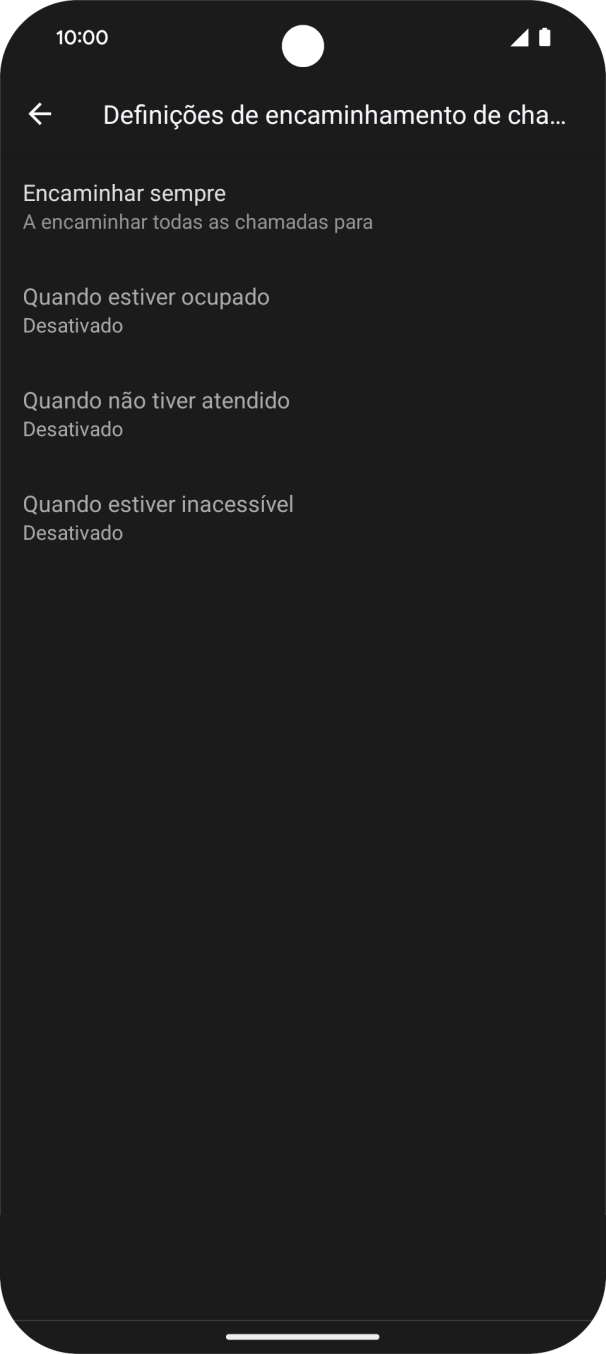 Prima o tipo de desvio pretendido.