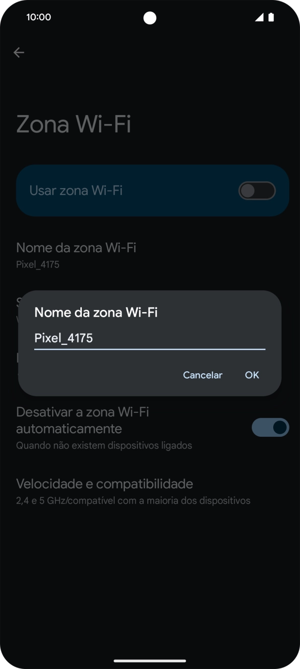 Introduza o nome pretendido do hotspot Wi-Fi e prima OK.
