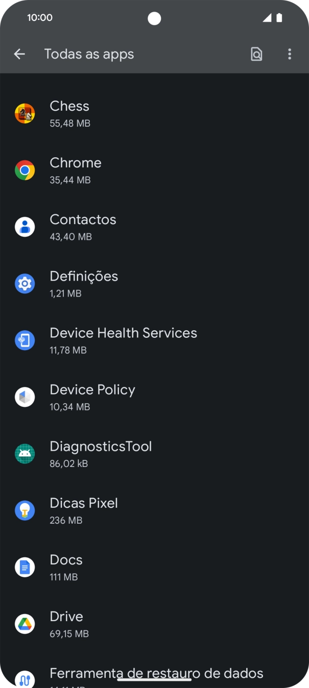 Prima a app pretendida.