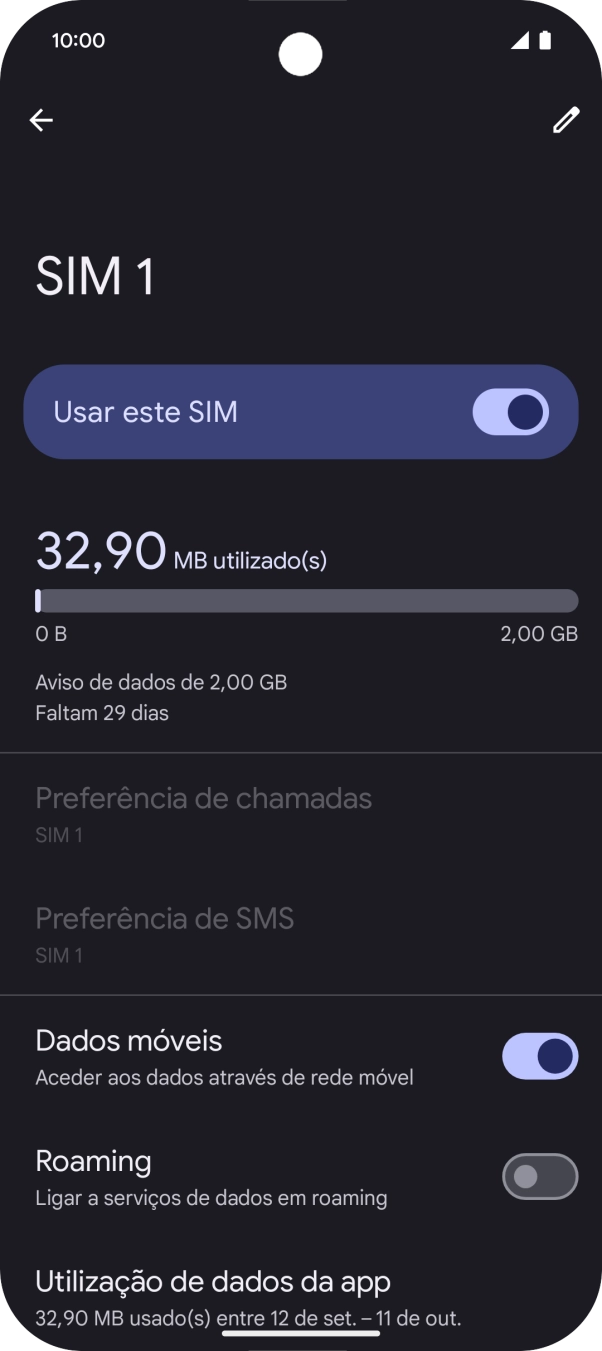 O consumo total de dados é agora mostrado no ecrã.