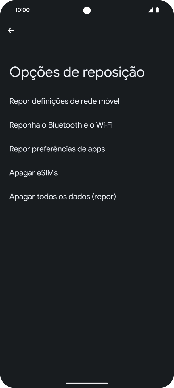 Prima Repor definições de rede móvel.