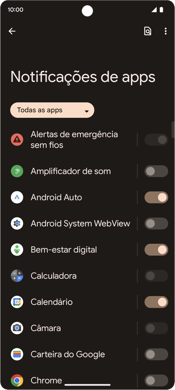 Prima o indicador junto às apps pretendidas para ativar ou desativar a função.