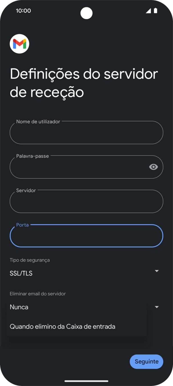 Prima Nunca para manter os e-mails no servidor quando estes são apagados no telefone.