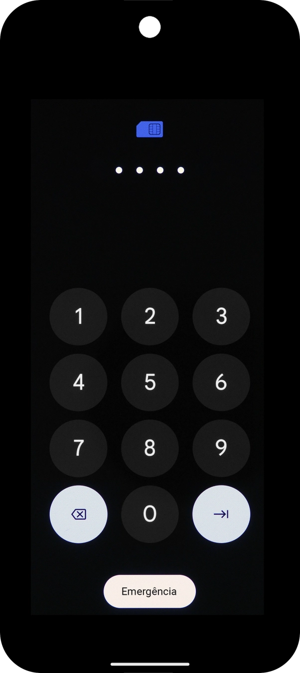 Se o cartão SIM estiver bloqueado, deve introduzir o seu código PIN e premir a seta para a direita.