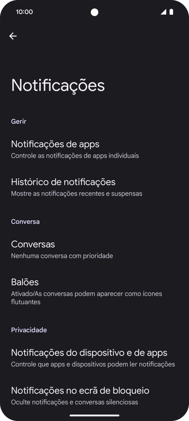 Prima Notificações de apps.