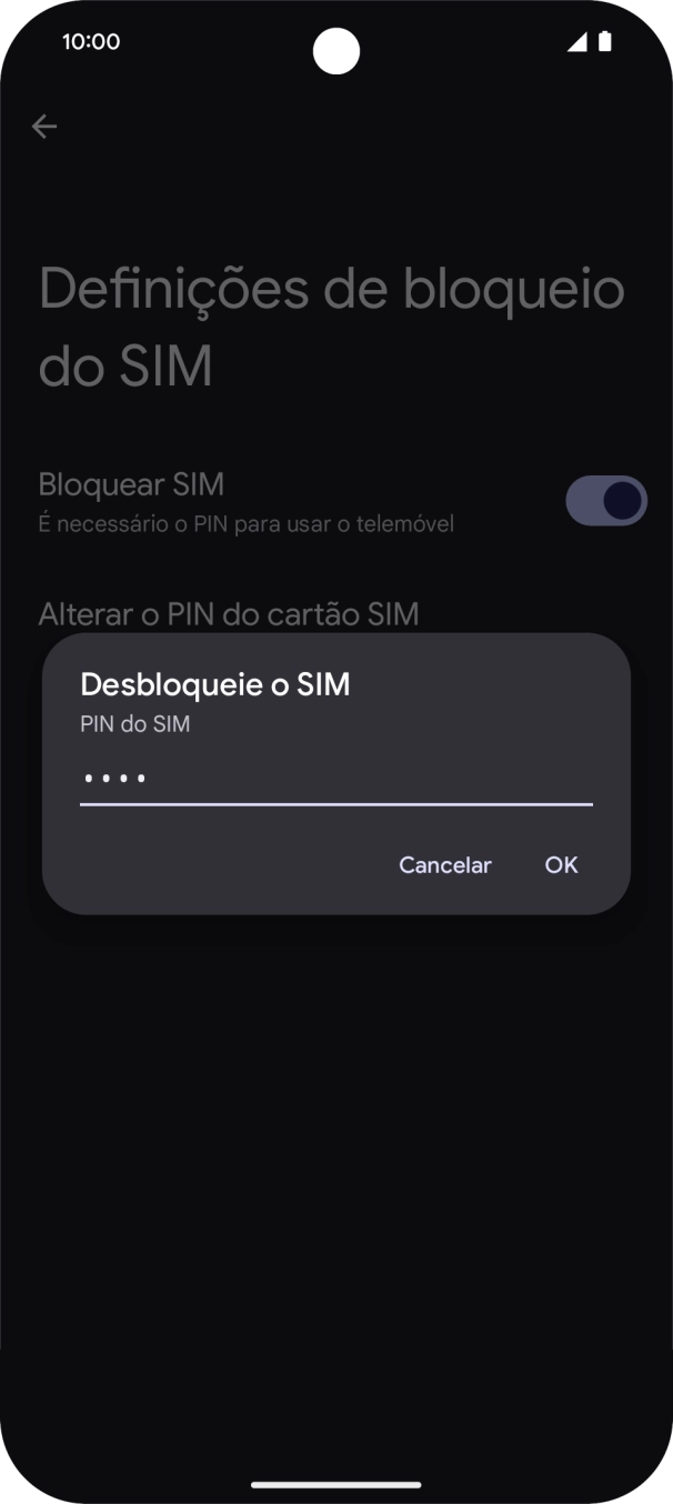 Introduza o seu código PIN e prima OK.