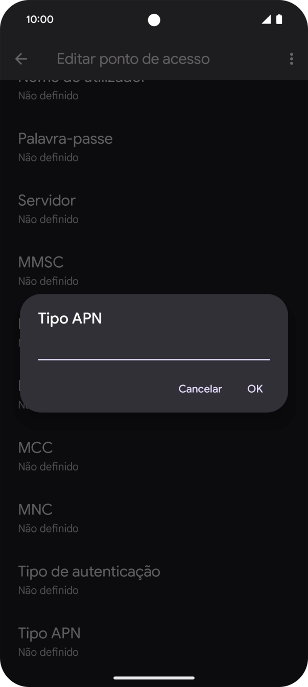 Introduza default e prima OK.