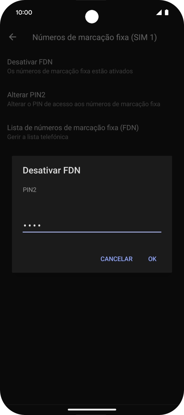Introduza o código PIN2 e prima OK.