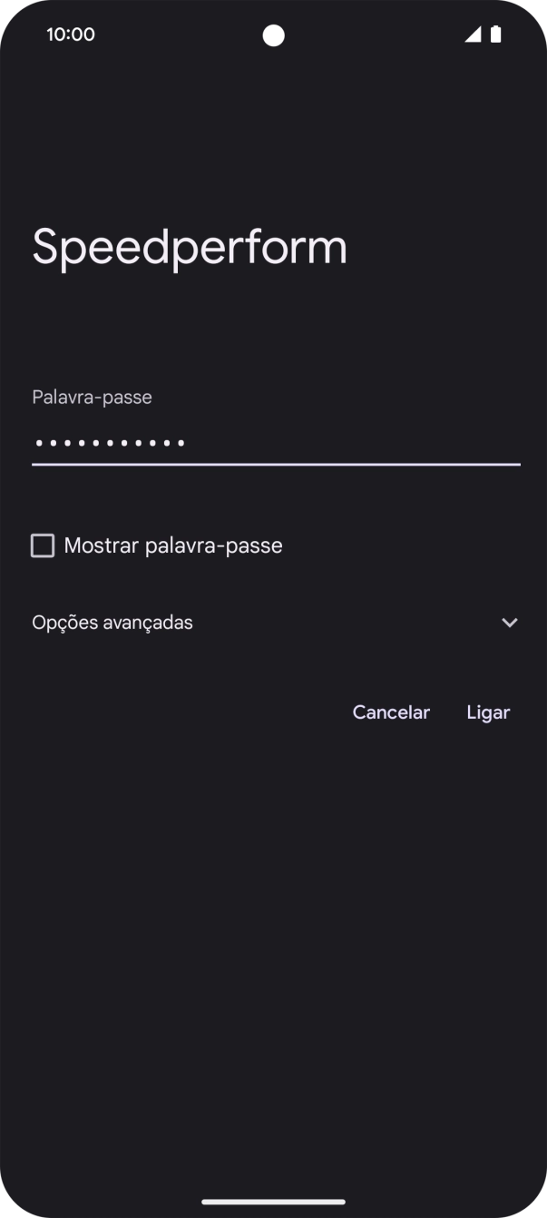 Introduza a password da rede Wi-Fi e prima Ligar.