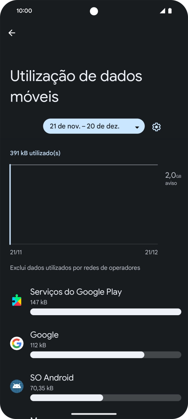 O consumo de dados de cada aplicação é mostrado sob o nome da aplicação.