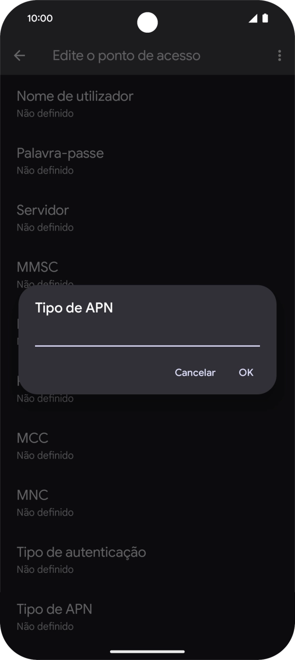 Introduza default e prima OK.