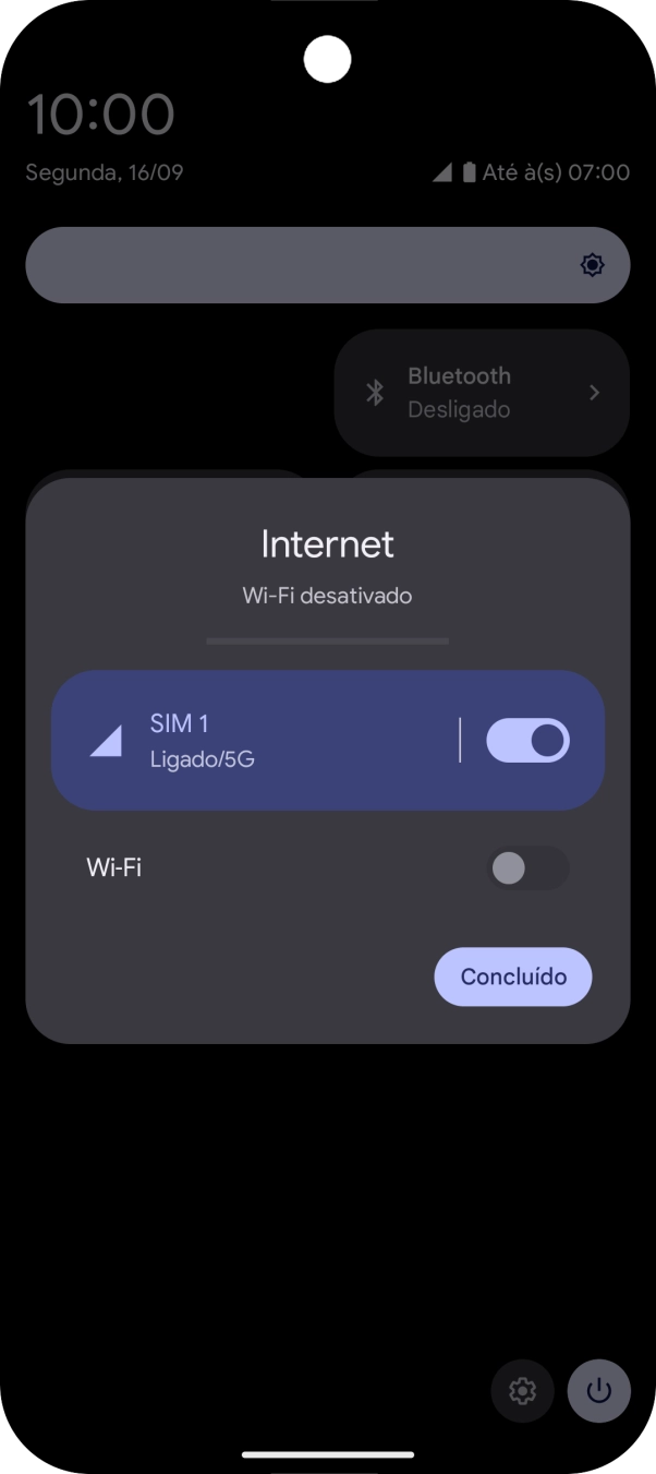 Prima o indicador junto ao ícone de dados móveis para ativar ou desativar a função.