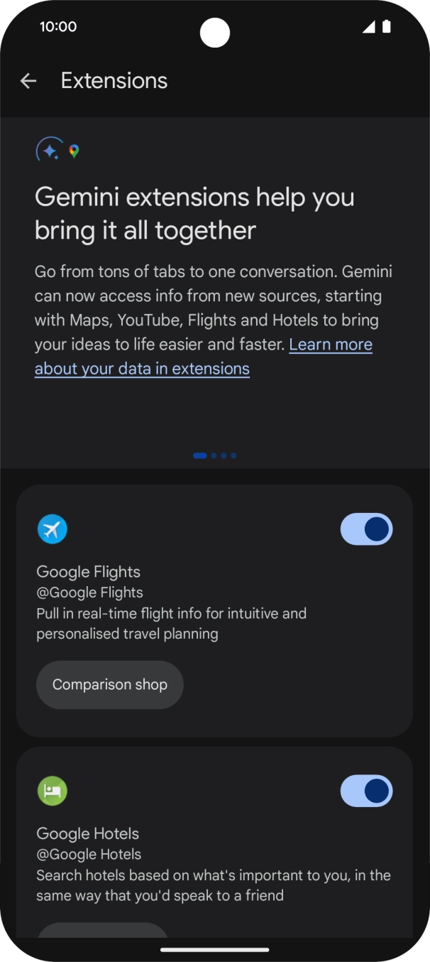 Prima o indicador junto à extensão pretendida para ativar a função.