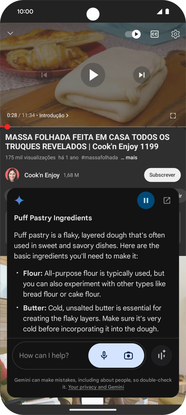 A resposta da Gemini à sua pergunta é agora mostrada no ecrã.