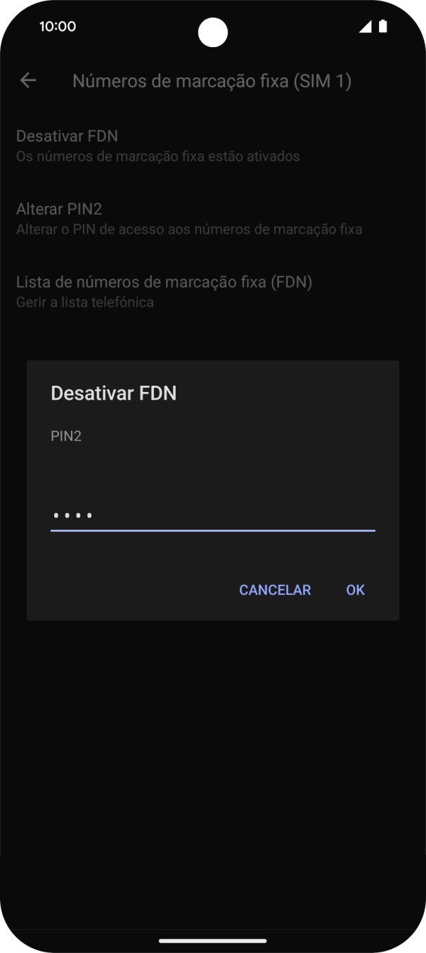 Introduza o código PIN2 e prima OK.