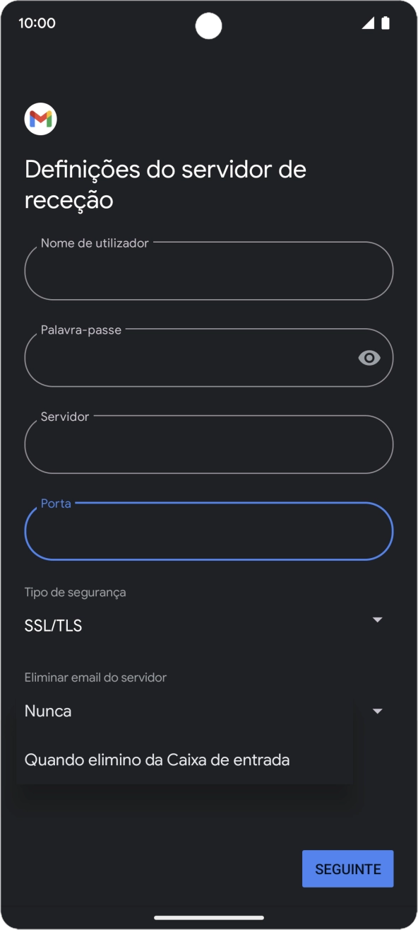 Prima Nunca para manter os e-mails no servidor quando estes são apagados no telefone.